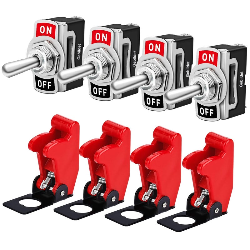 Gebildet 10A/12VDC, 6A/24VDC Universal Rocker Toggle Switch with Waterproof Cap, 2 Pin SPST ON/Off Switch with Metal Bat, Used for Car Auto Truck Boat (Pack of 4) - Image 1